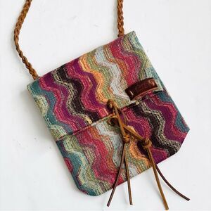 Merci Handmade Vintage Textile Multicolor Crossbody Bag Braided Leather Strap